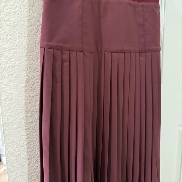 La Ligne Zelda Burgundy Pleated Midi Dress Elegant and Timeless